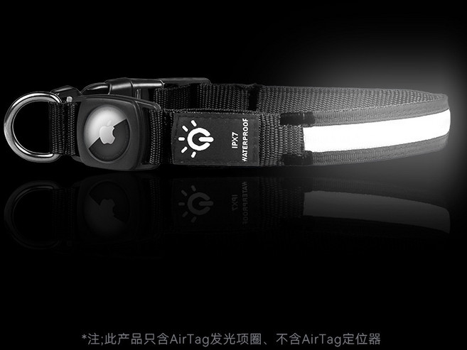 寵物項圈 可充電LED發光頸圈 適用Airtag 狗狗防丟失 防水, 黑色光纖款[防水],L:38.5-55*2.5CM, 1個