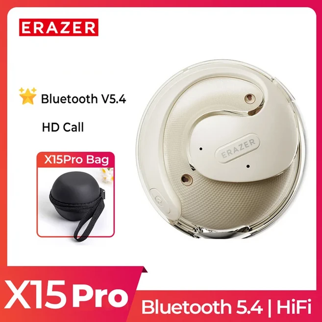 Erazer X15 Pro 오픈 블루투스 이어폰 OWS 스포츠 무선 헤드폰 EarHooks TWS 이어 버드 마이크가있는 방수, 06 white with bag