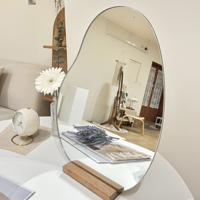 [피피에프하우스] 화장대 탁상 비정형 망고 거울 (S M), 멀바우나무