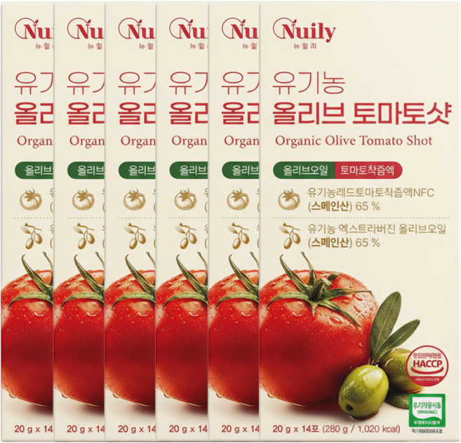 유기농 올리브 토마토샷 피쿠알 엑스트라버진 올리브오일 NFC 토마토 착즙 스틱, 6개, 280g