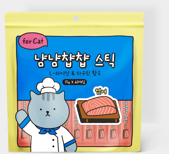 냠냠챱챱 스틱 짜먹는 고양이 대용량 간식, 15g, 60개, 연어