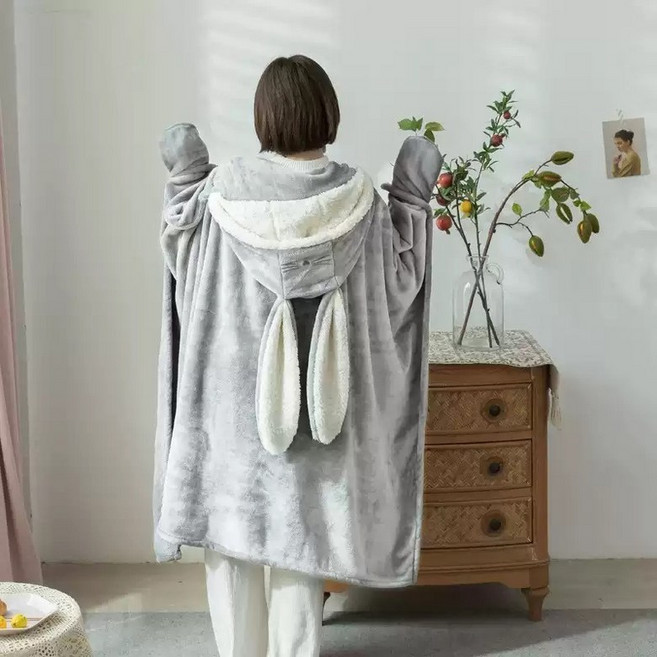 후드 담요 집순이 장갑 토끼 겨울 입는이불 망토