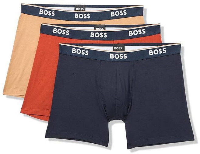 BOSS 남성용 3팩 멀티 컬러 볼드 로고 복서 브리프 포에버 블루/아스팔트 그레이/블랙 미디엄