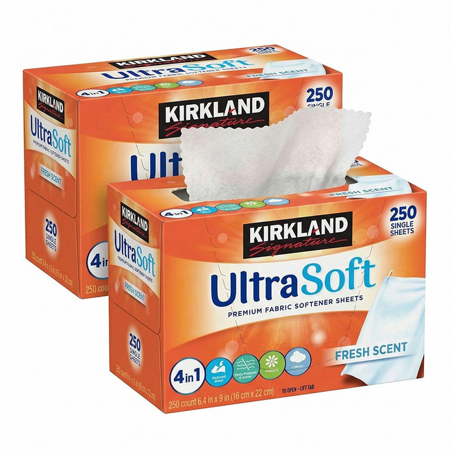 커클랜드 울트라 소프트 패브릭 소프트너 건조기섬유유연제 250매 X2