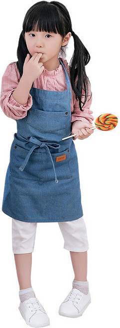 헤스티아 데님 빅사이즈 어린이 아동 미술 청 앞치마 (자수 각인 롱)