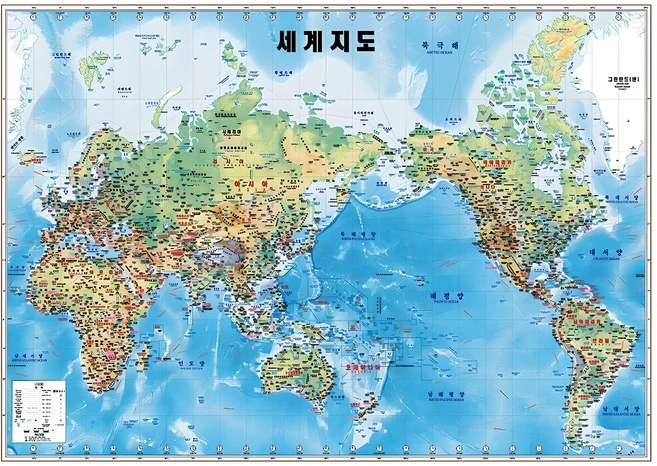 지도닷컴 세계지도 지세 지리 지도 코팅형 110 x 78 cm + 대한민국 전도, 1세트 - 쿠팡