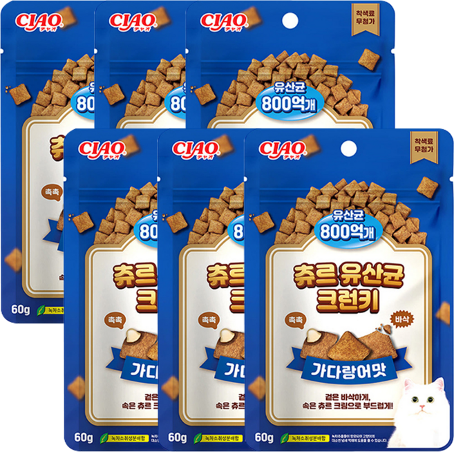 챠오츄르 고양이 츄르 유산균 크런키, 가다랑어, 60g, 6개
