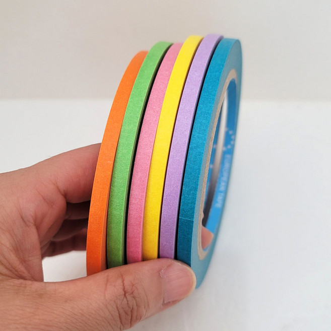 (6개묶음1세트)파스텔톤 컬러마스킹테이프 5mm(0.5cm) x40M 종이테이프 유로피안마스킹, 오,그,핑,옐,퍼,터- 5mm x6색(1세트), 1세트