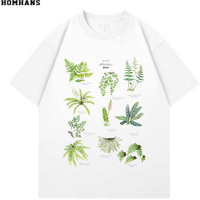 남성 프린팅 티셔츠 양치류 식물 그래픽 반팔티