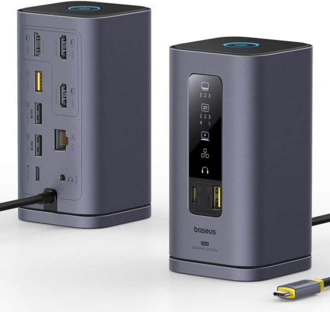 베이스어스 도킹 스테이션 스페이스메이트 윈 11 in 1 트리플 디스플레이 4K HDMI 및 DP 10Gbps USB A/C 포트 기가비트 이더넷 100W PD 오디오 Wind, For macOS