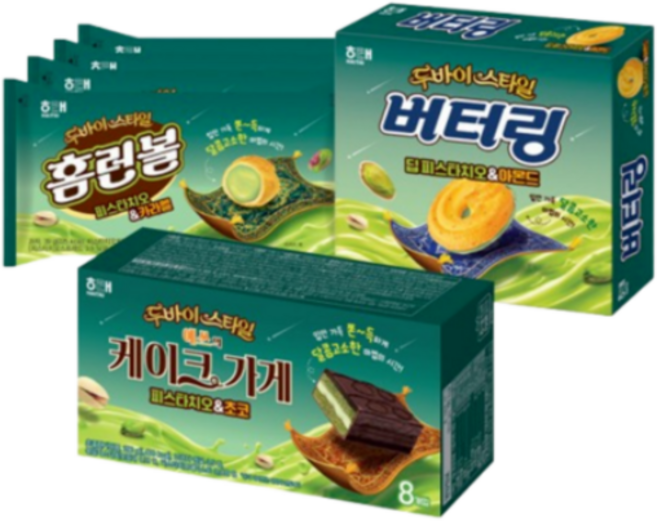 (해태두바이에디션) 예스의 케이크가게+버터링딥+홈런볼 피스타치오맛, 1개