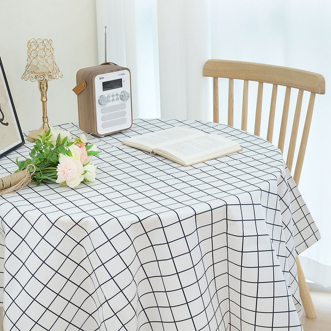 양면방수식탁보 식탁보2인 6인용 원형 방수테이블보, 140x140, 화이트체크