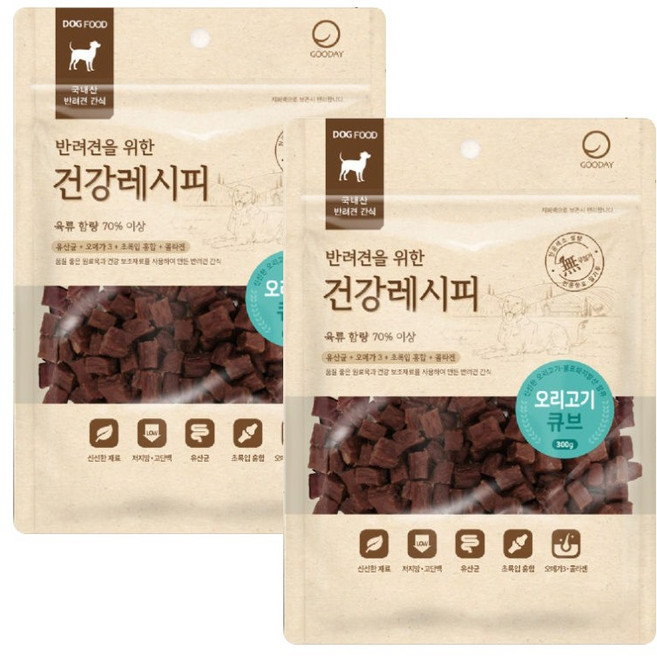 굿데이 건강레시피 큐브 강아지 간식 300g, 오리고기, 2개