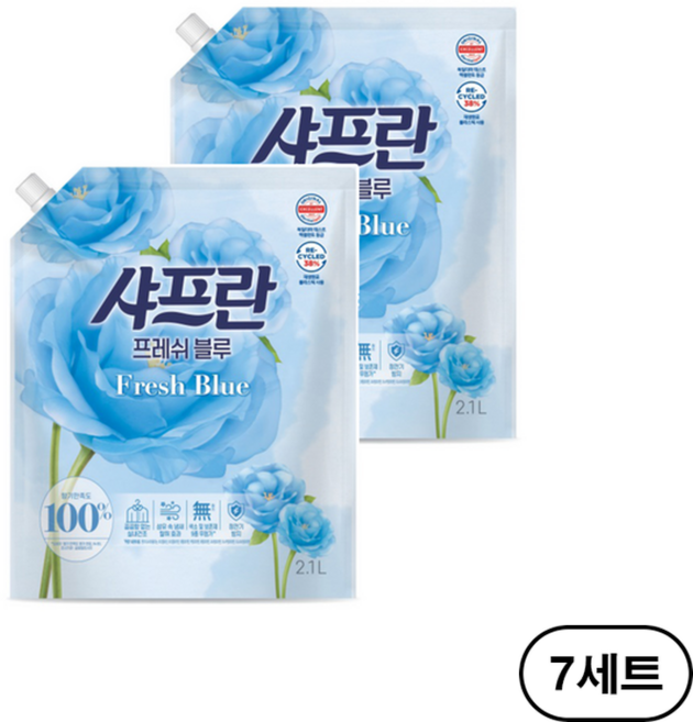 샤프란 섬유유연제 프레쉬 블루 리필, 7세트, 2.1L