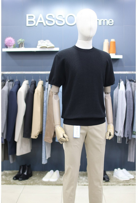 바쏘옴므 니트 WZ2WR18ABK 블랙 기본 라운드 반팔니트