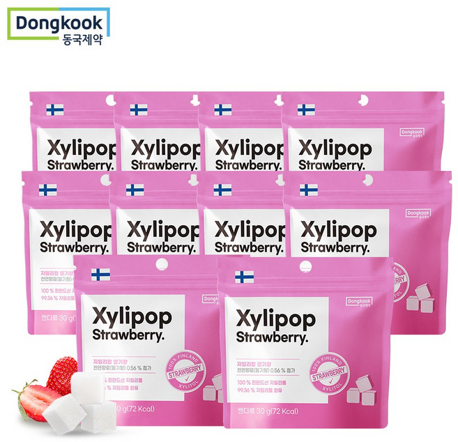 동국제약 핀란드산 자일리톨 캔디 자일리팝 딸기 사탕, 10개, 30g