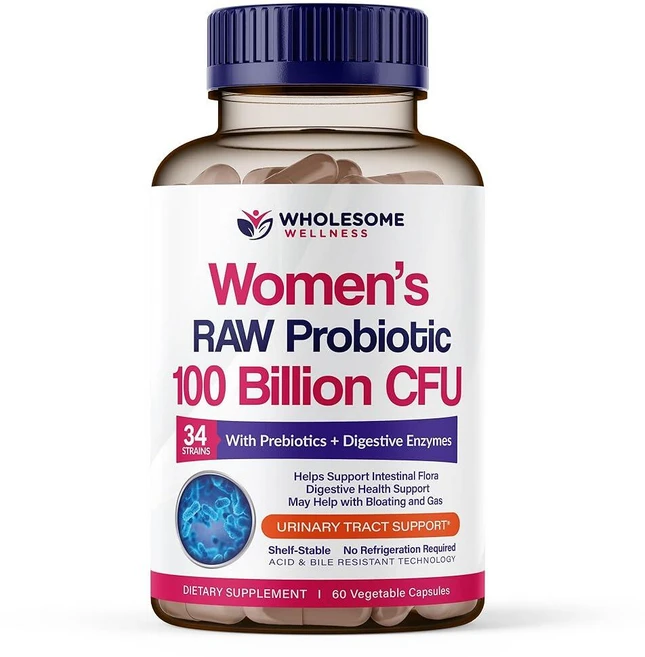 Wholesome Wellness 여성용 로 프로바이오틱스 캡슐 1000억 CFU 프리바이오틱스 소화 효소 함유 상온 보관, Wholesome Wellness 여성용 로 프로바이오, 1개, 60정 - 쿠팡