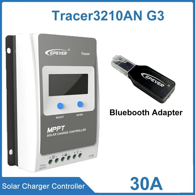 EPEVER Tracer3210AN G3 액세서리 포함 30A 태양광 충전 컨트롤러 배터리 전압 최대 패널 100V MPPT, 01 30A급, 01 12V24VDC, 01 4210AN G3 BLE