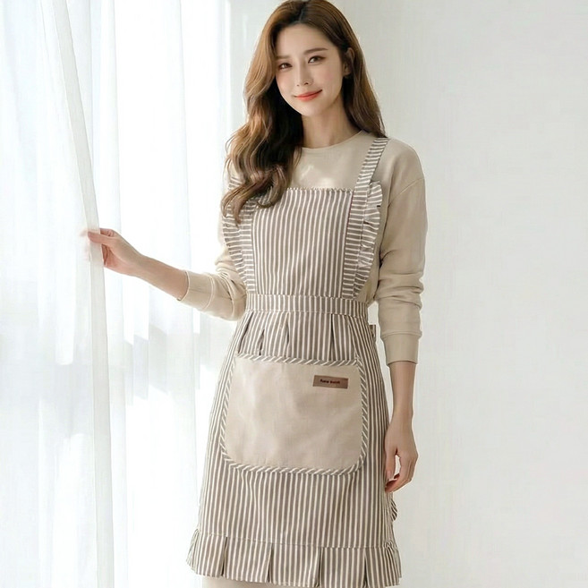 더메이크 레이스 예쁜 여성 타올 주방 앞치마, 1개, 카키