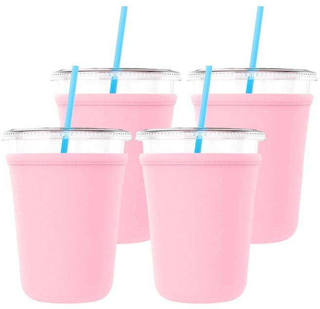 TahoeBay Iced Coffee Cold Cup Sleeve (4-Pack) Reusable Blank Neoprene Insulator Drink Sleeves 16oz, Blush