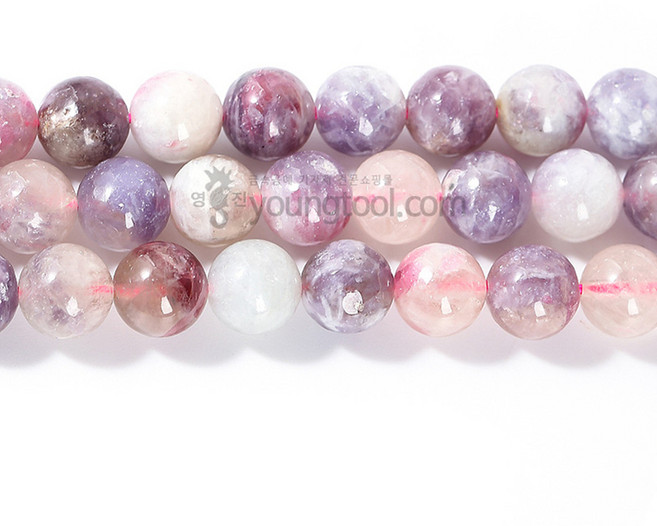 5A 천연석 핑크 투어말린 라운드 볼 비즈 10 mm 1줄, 1개, 단품