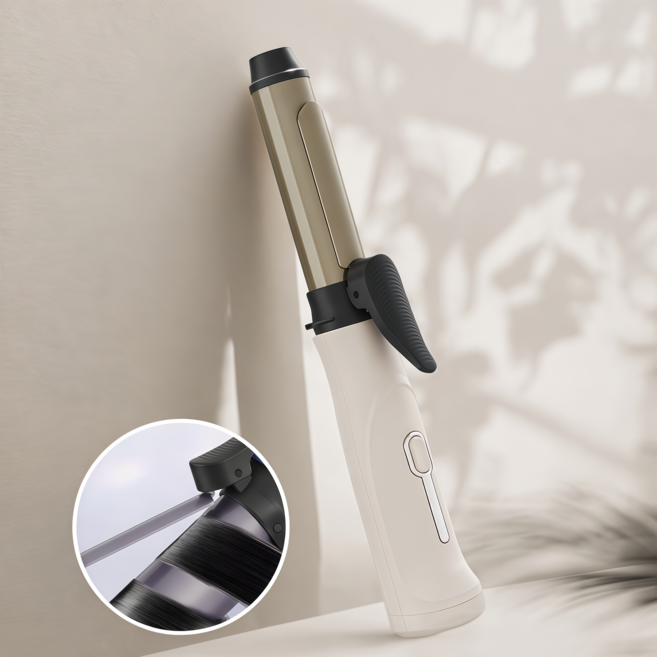 [하루마켓] 휴대용 자동 컬링 아이론 무선 세라믹 코팅 헤어 스타일러 USB 충전 고데기, BL-007, 베이지