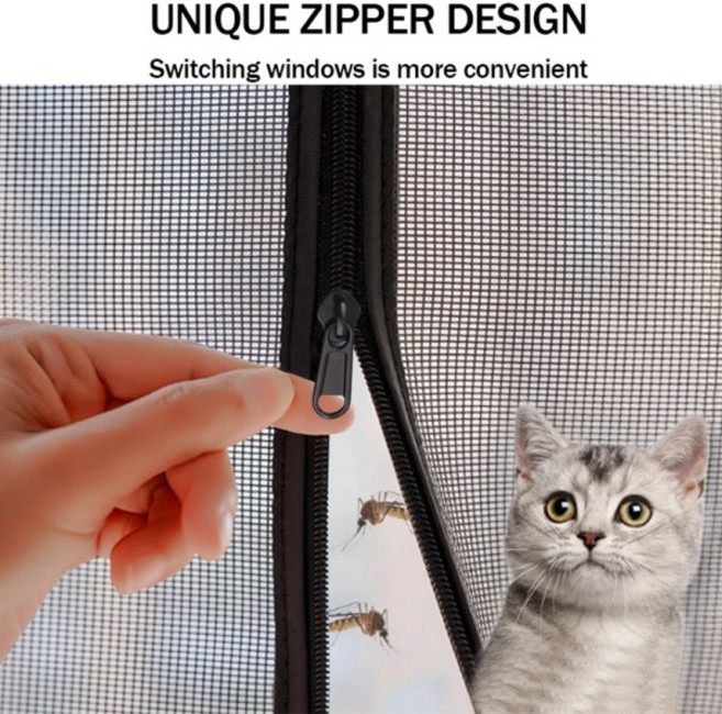 검정색 다양한 사이즈 창문용 자가 접착식 지퍼형 재사용 모기장 방지 커튼 튤 여름용 메쉬, 46 w40cm x h60cm, 01 Black zipper