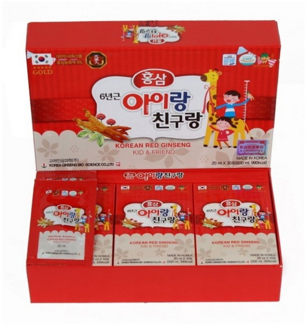 6년근 홍삼 아이랑 친구랑 20ml 30포 어린이 홍삼 면역력 성장 쑥쑥 키즈 KOREAN RED GINSENG KID & FRIEND 20ml 30개
