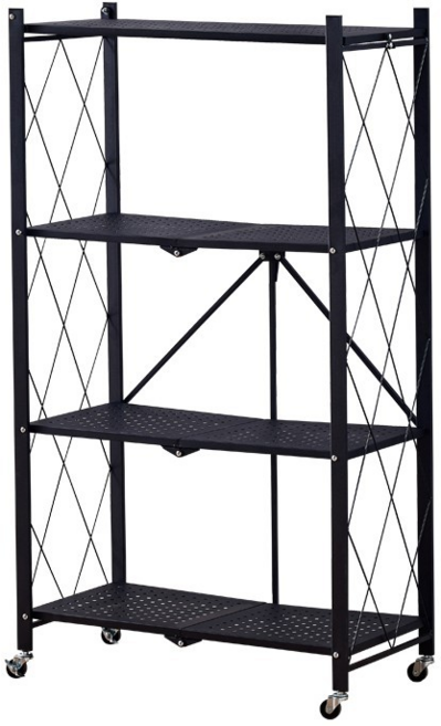 오브민 원터치 폴딩 이동식 수납 접이식 철제선반 4단, 블랙