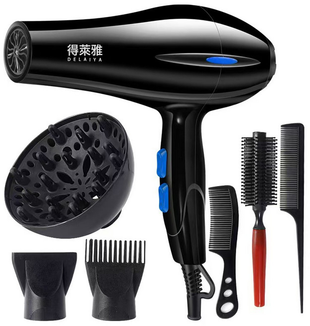 家用吹風機髮廊大功率藍光電吹風冷熱風學生宿舍電吹風筒禮品, 美規110V, 熱銷【8020黑色送6