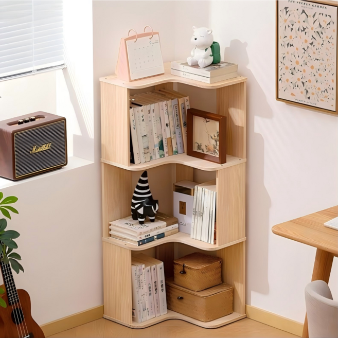 쿠리브 코너 책장 원목 코너 서재 다용도 코너 책선반 다용도 장식장, 4단