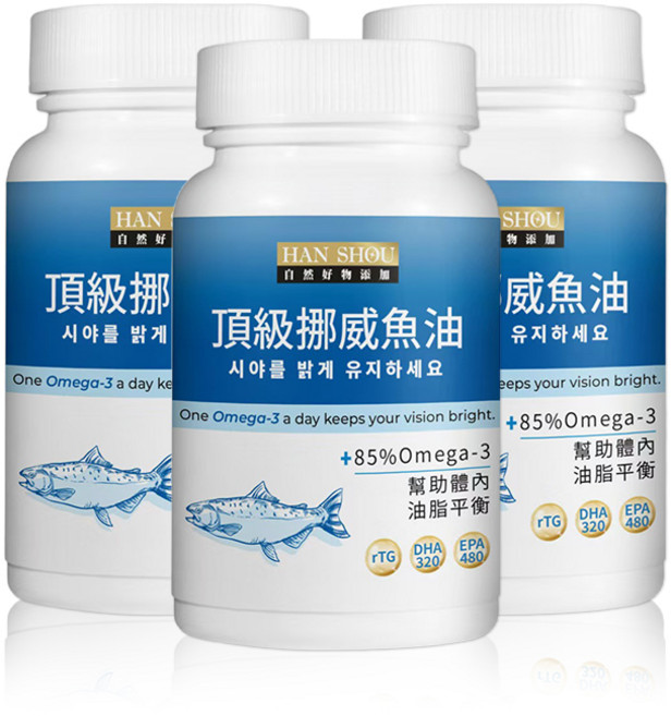 HAN SHOU 頂級挪威魚油 rTG型 Omega-3 85% 600mg軟膠囊, 1個, 60顆