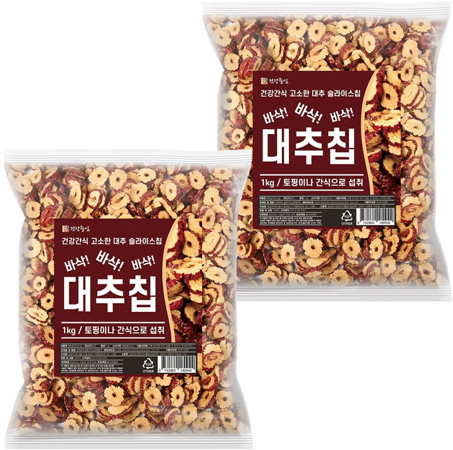 건강중심 말린 대추칩 슬라이스 건 대추 간식, 2개, 1kg