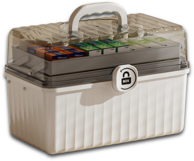 특대형 3단 구급 상자 약 케이스, 아이보리 화이트, 1개