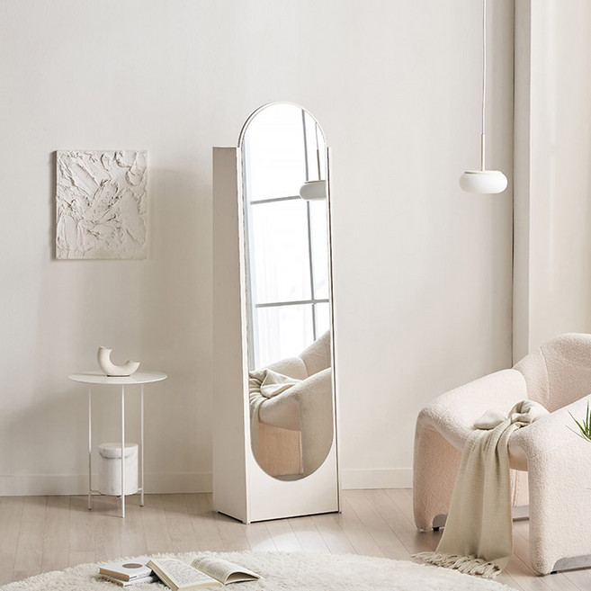 삼익가구 로들리 라운드 수납 전신 거울, 화이트