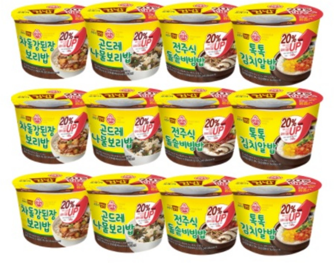 오뚜기 컵밥 비빔밥 12개세트 (차돌강된장보리밥3+전주식돌솥비빔밥3+톡톡김치알밥3+곤드레나물밥3) 빠른배송, 오뚜기컵밥비빔밥12개세트, 269g