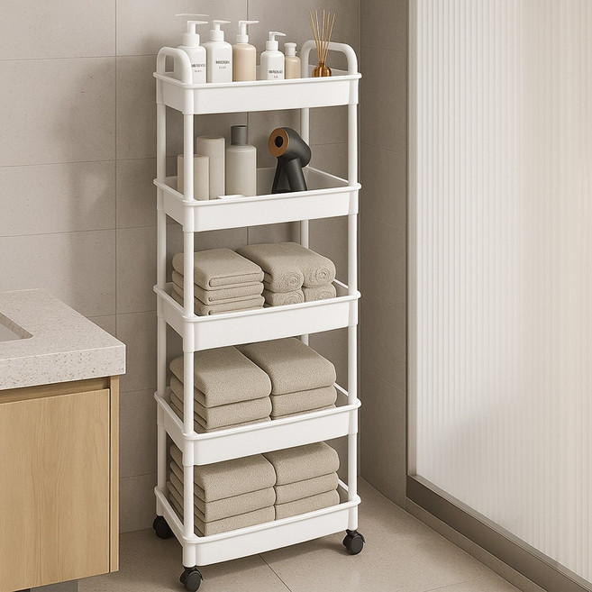 노블민트 틈새수납장 이동식 선반 욕실 코너 수납함, 화이트