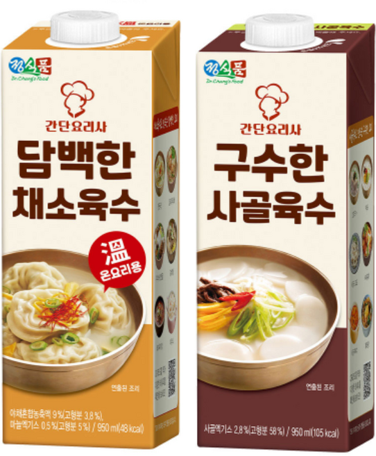 간단 요리사 정식품 담백한 채소육수 고소한 사골육수 기획구성 950ml(1+1), 2개, 950ml