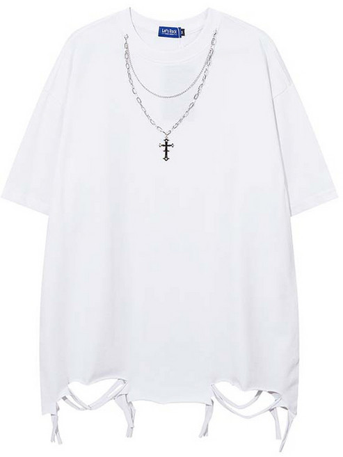 지디오 스틸M 남성 반팔 티셔츠 체인 목걸이 헤비 반팔티 워싱 면티 십자가 데미지 오버핏 남자반팔티