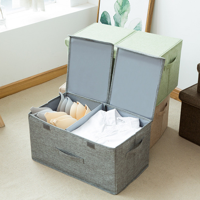 2칸 분리 패브릭 리빙박스 옷정리함 이불수납함 의류보관함, 1개, 패브릭그레이