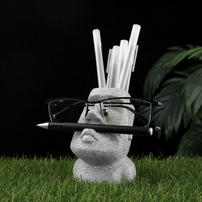 두임 모아이석상 안경거치대 펜꽂이 장식 소품, 모아이석상 소품, 1개