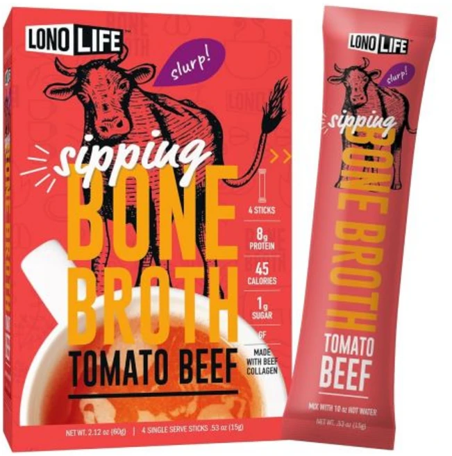 LonoLife 말린 건조 토마토 로노라이프 소 뼈 육수 가루 파우더 분말 믹스 목초 10g 단백질 콜라겐 풍부 케토 및 팔레오 친화적 재료 휴대용 스틱 팩 10개, 토마토 소고기 뼈 육수, 4개 (1팩) - 쿠팡