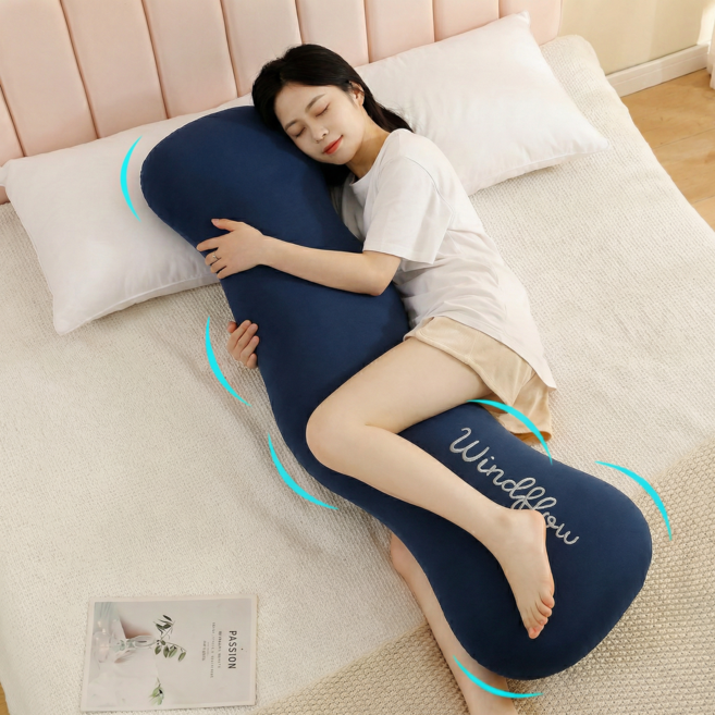 윈드플로우 말랑 쫀득 바디필로우 대형 안고자는 긴배게 냉감 바디 롱쿠션, 딥 오션 네이비