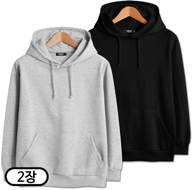 탑보이 2장 세트 국내생산 특양면 무지 후드티 빅사이즈 M-5XL (SCC5222PT)