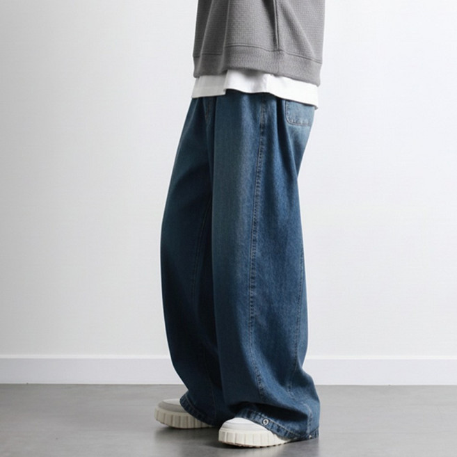 [투뎃] 남녀공용 올밴딩 투웨이 워싱 와이드 스트링 데님 팬츠