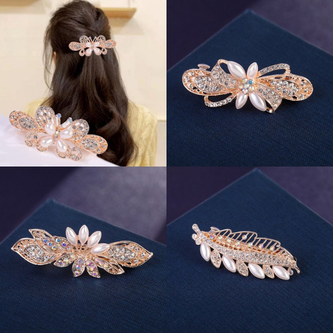 ZMBIRD 큐빅 진주 메탈 자동핀 중형 6CM 4종세트 N5929