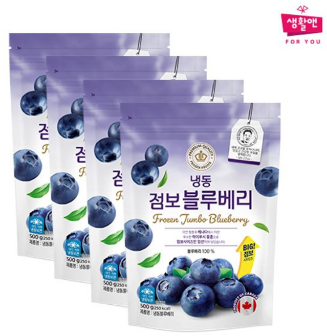 생활앤 냉동 점보 블루베리 17.5mm, 500g, 4세트