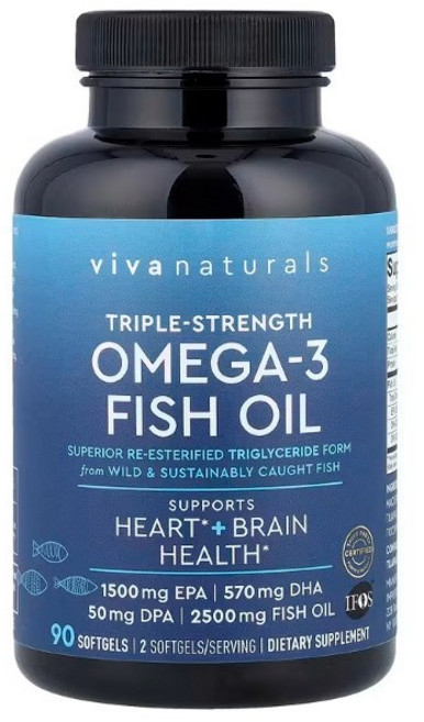 비바내추럴 오메가3 피쉬 오일 트리플 스트렝스 2500mg 90정 1병 EPA DHA, 1개