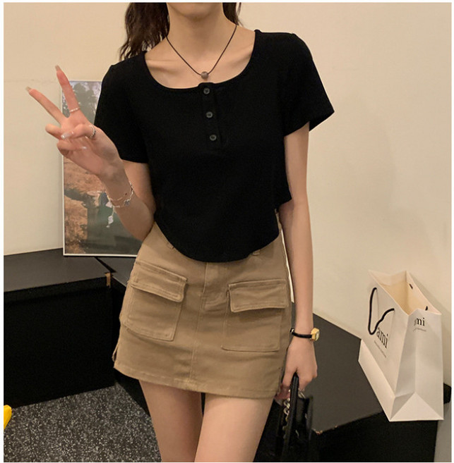 韓版短版T恤 - 休閒百搭顯瘦