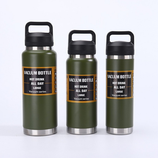 304不鏽鋼保溫杯 戶外水壺, 軍綠, 1套, 800L
